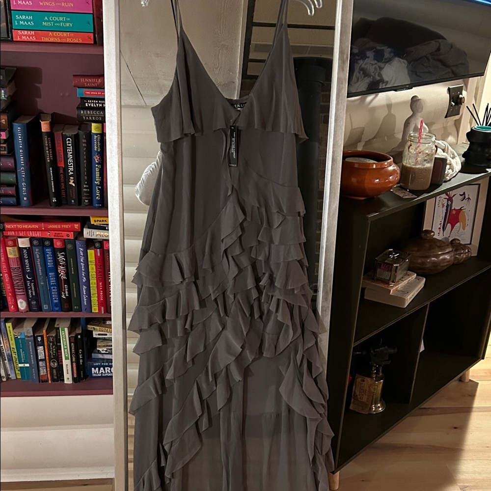 Elegant Gray Ruffled Dress